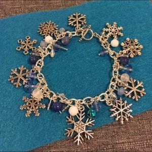 Snowflake Charm Bracelet NEW silver blue charms jingle bells snow metal OOAK